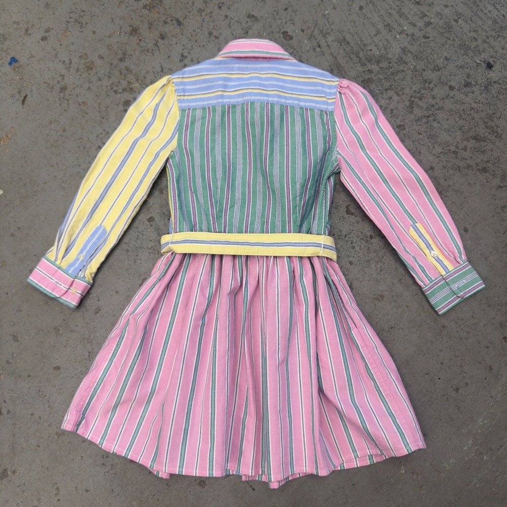 Polo Ralph Lauren Girls Multi Color Fun Stripe Cotton Belted Shirtdress Size 5 - Picture 5 of 6